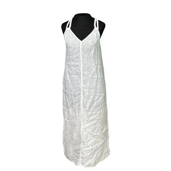 Rachel Zoe White Linen Sleeveless Maxi Dress With Braided Straps & Side Slits - - Picture 1 of 9